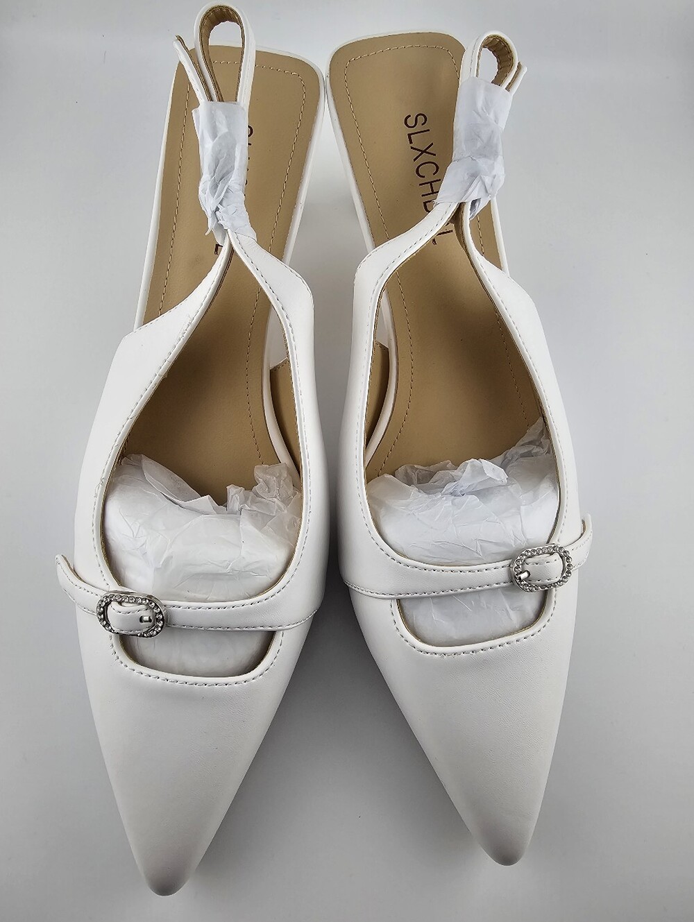 White Pointed Toe Slingback Heels
